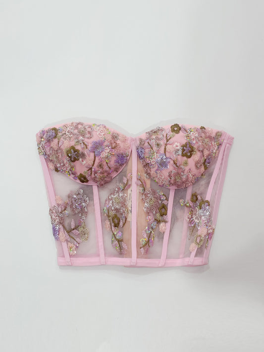 Unique piece pastel pink embroidered bustier size 6-8
