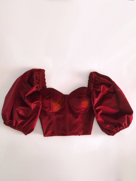 Velvet Bustier – Wine Red, Size 10–12 (Made to order)