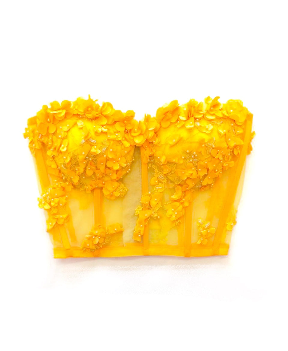 Yellow 3D Floral Bustier – Size 6–8 (Made to order)