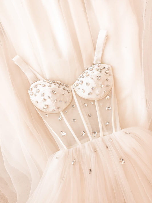 Vestido Casiopea Marfil Midi Copa B ENVÍO/ENTREGA INMEDIATA - Georgina Chávez