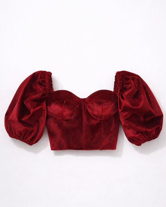 Velvet Bustier – Wine Red, Size 10–12 