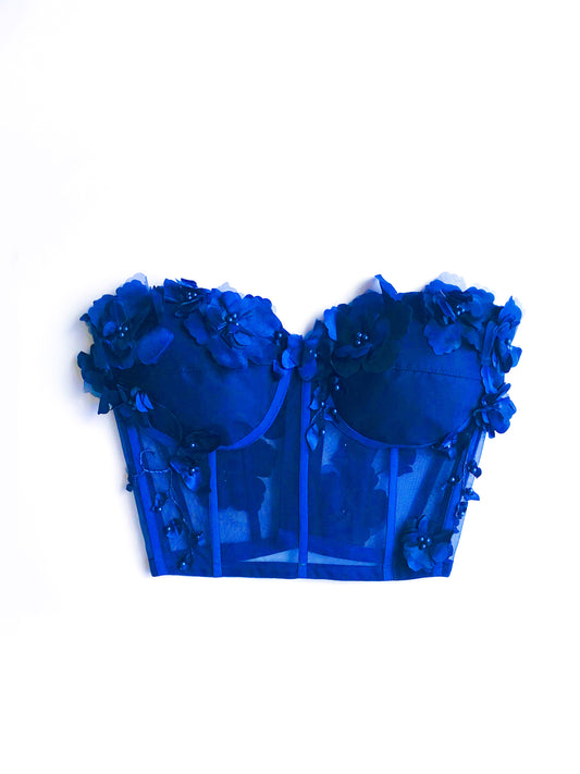 Muestra Bustier de Rosas azul rey talla 8-10