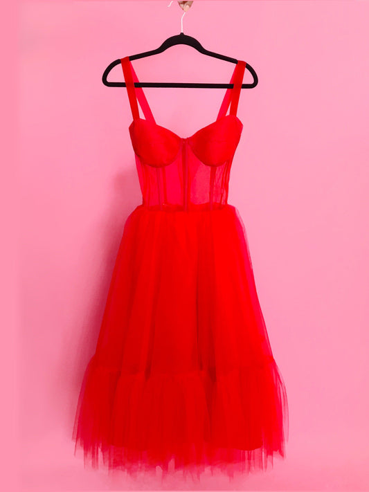 Vestido Camila Rojo Corto Talla 8 Copa B sin olán ENVÍO/ENTREGA INMEDIATA - Georgina Chávez