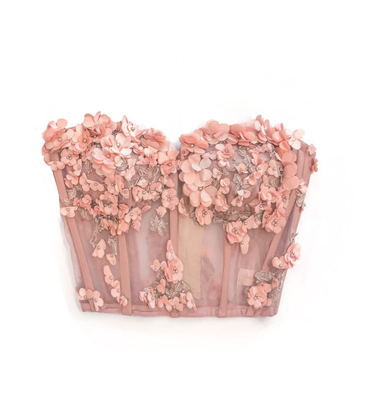 Muestra Bustier de Flores 3D salmón talla 6-8