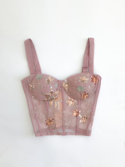 Muestra de bustier de estrellas rosa viejo talla 8-10