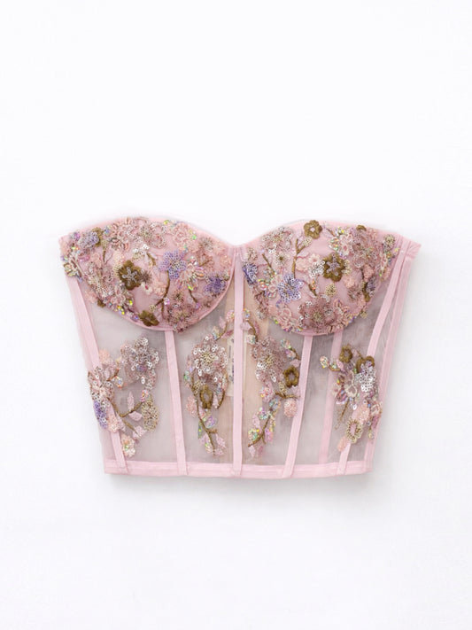 Unique piece pastel pink embroidered bustier size 6-8