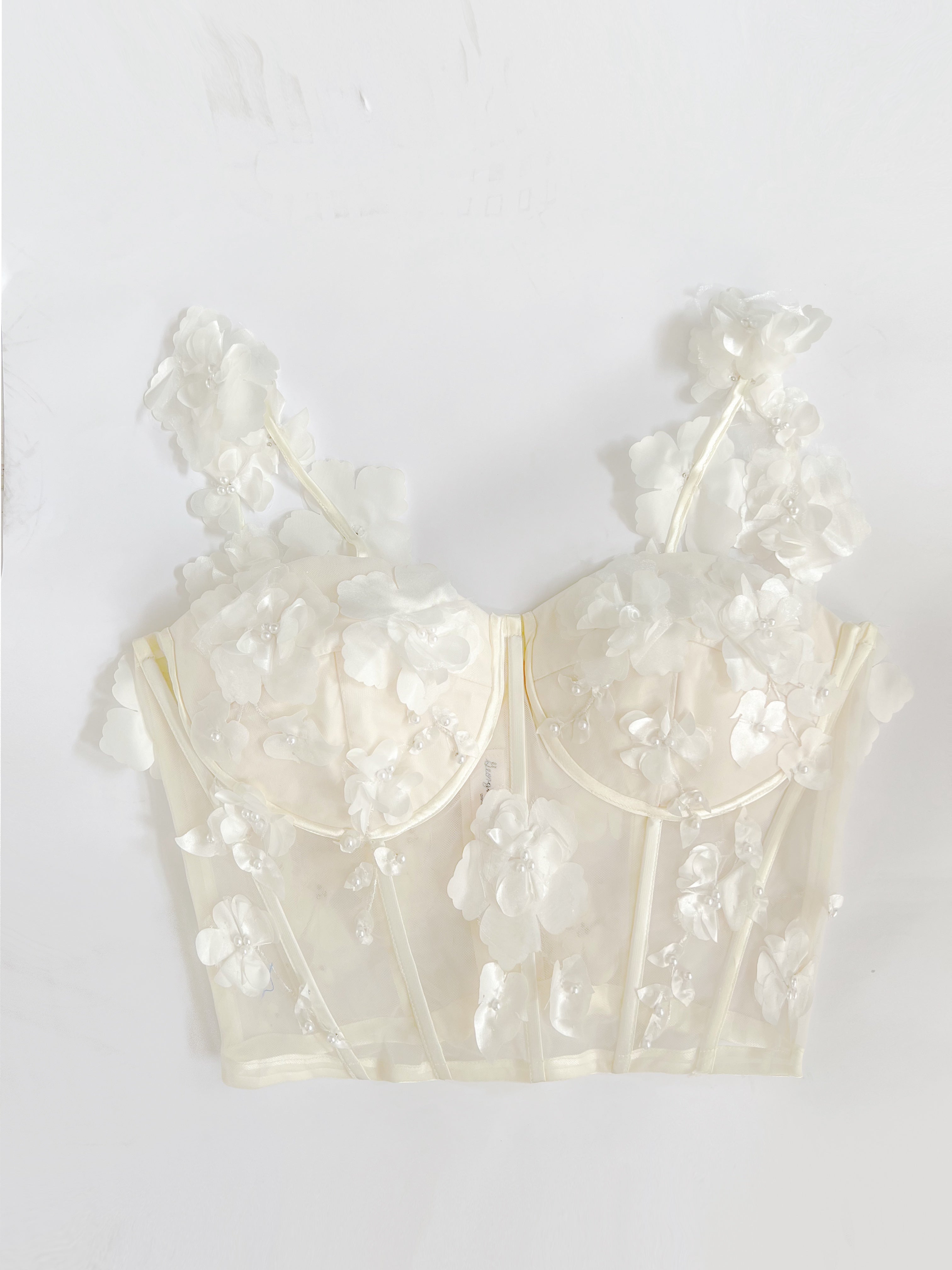 Ivory Long Rose Bustier with Embroidered Straps Size 14 Cup C IMMEDIATE SHIPPING/DELIVERY