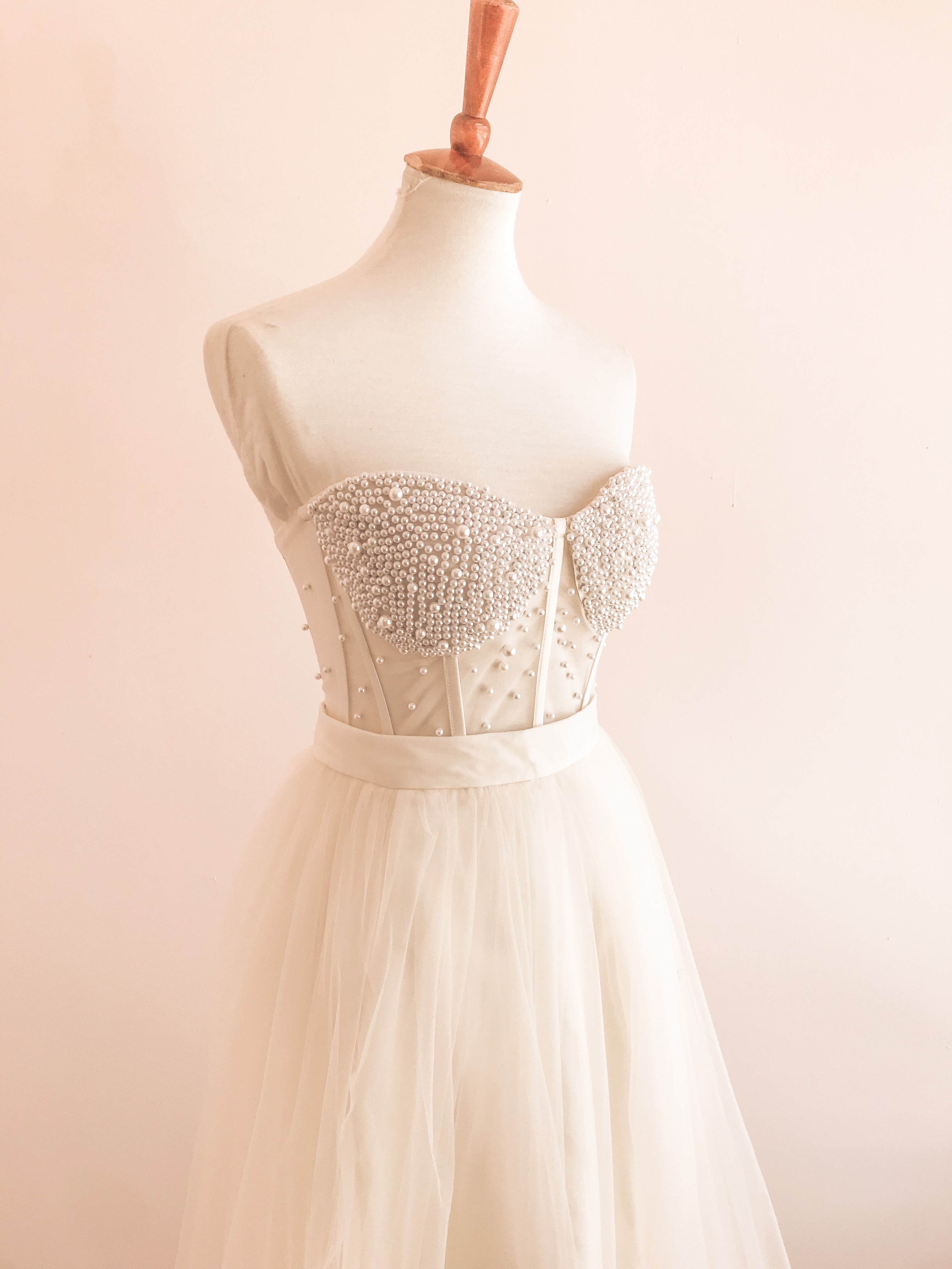 Pearl bustier and tulle skirt set