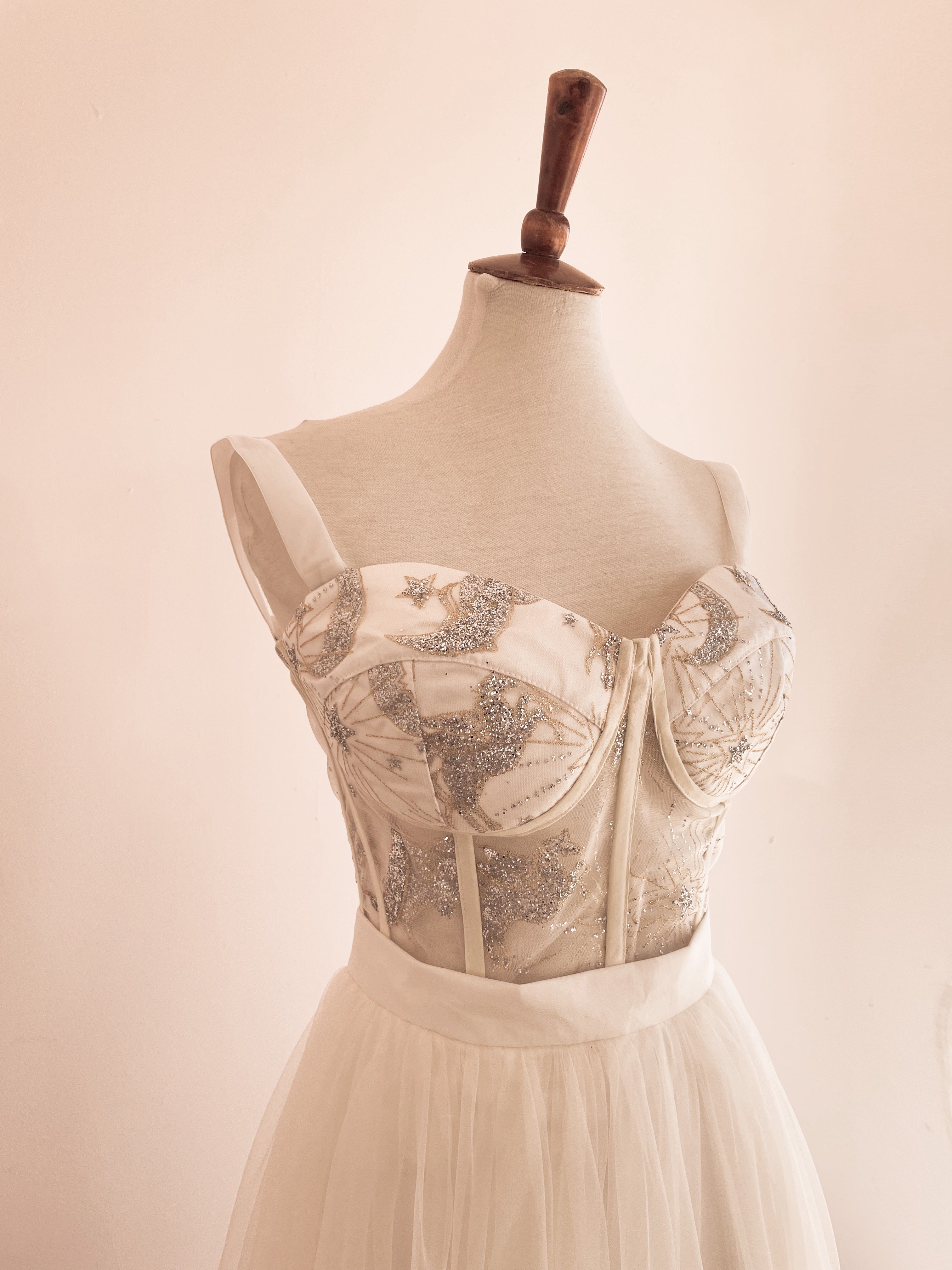 Constellations Bustier and Long Ivory Tulle Skirt Set Size 12 Cup C IMMEDIATE SHIPPING/DELIVERY