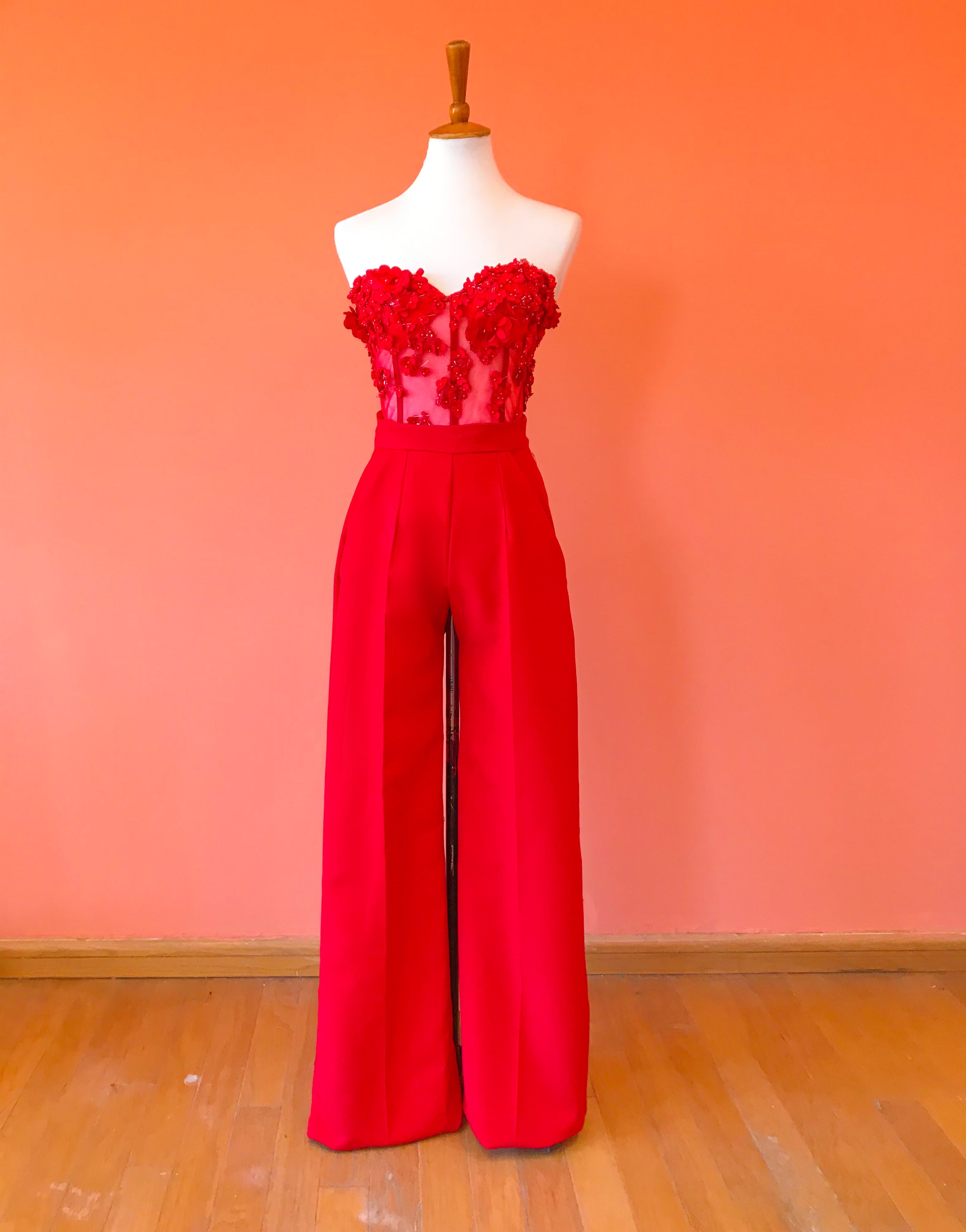 Wide Leg Red Pants Size 8 Length 90 cm IMMEDIATE SHIPPING/DELIVERY
