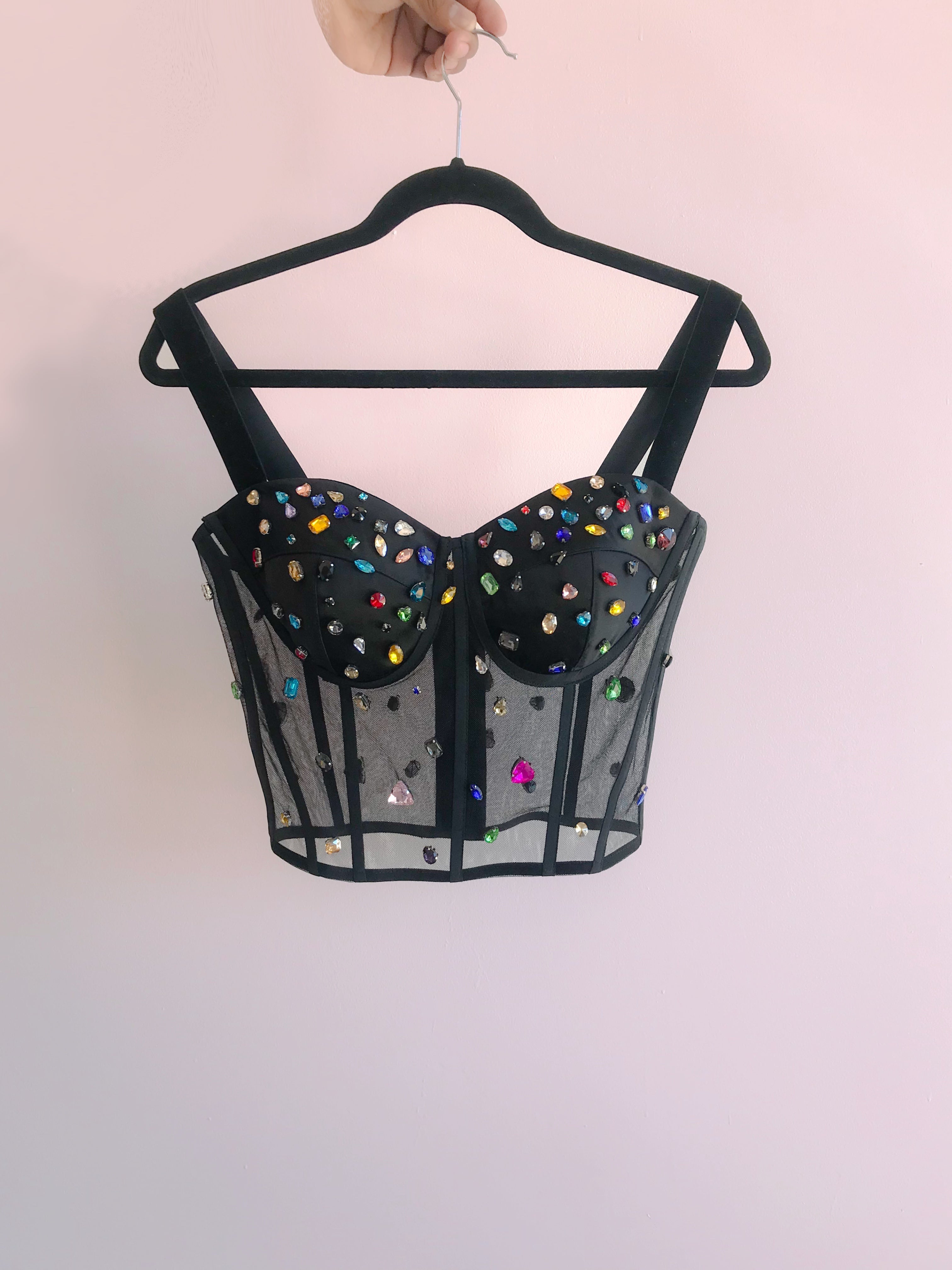 Casiopea Black Short Bustier Removable Straps Size 8 Cup D IMMEDIATE SHIPPING/DELIVERY