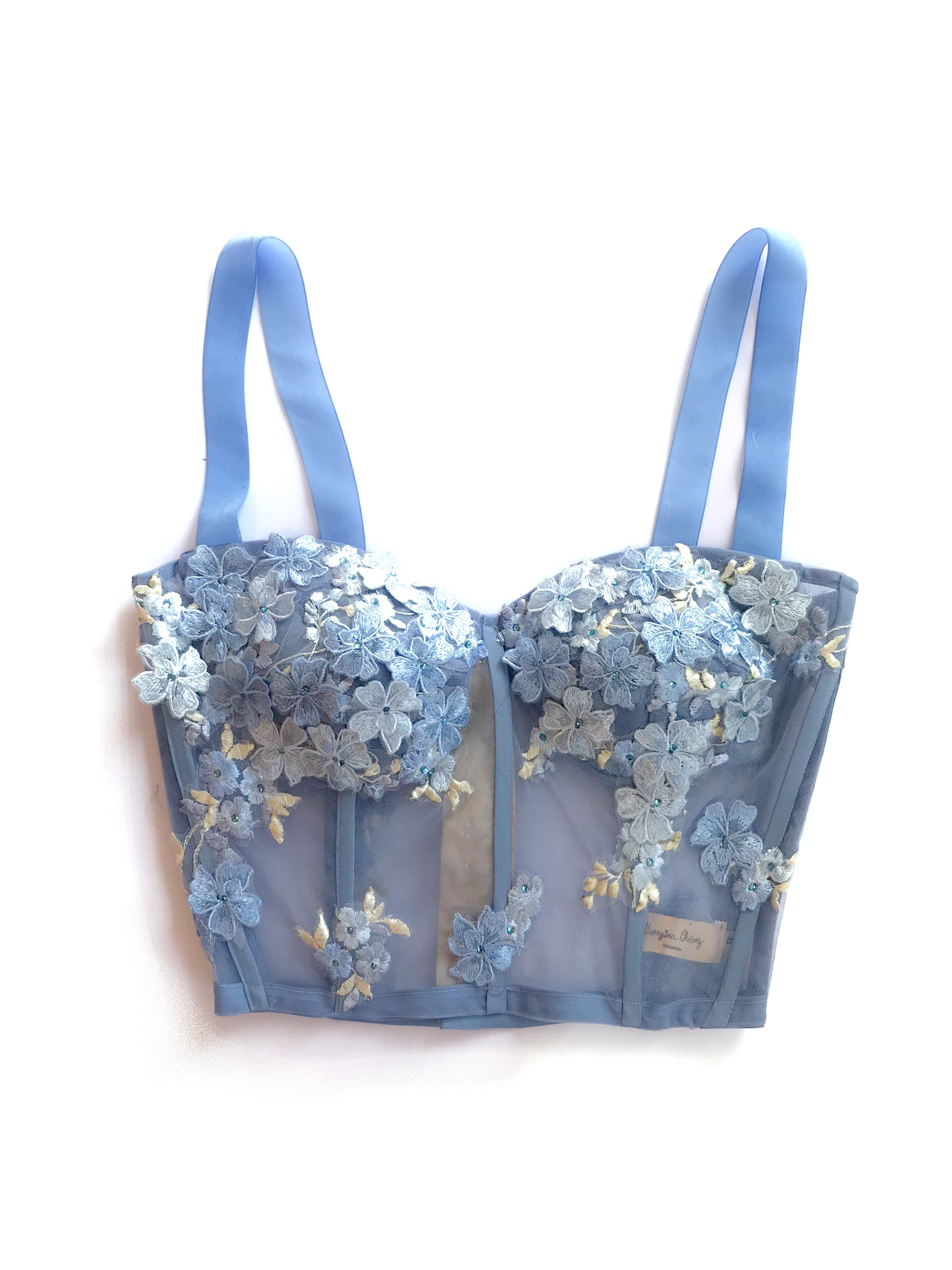 Blue Plumbago Hydrangea Short Bustier Removable Straps Size 12 Cup A IMMEDIATE SHIPPING/DELIVERY