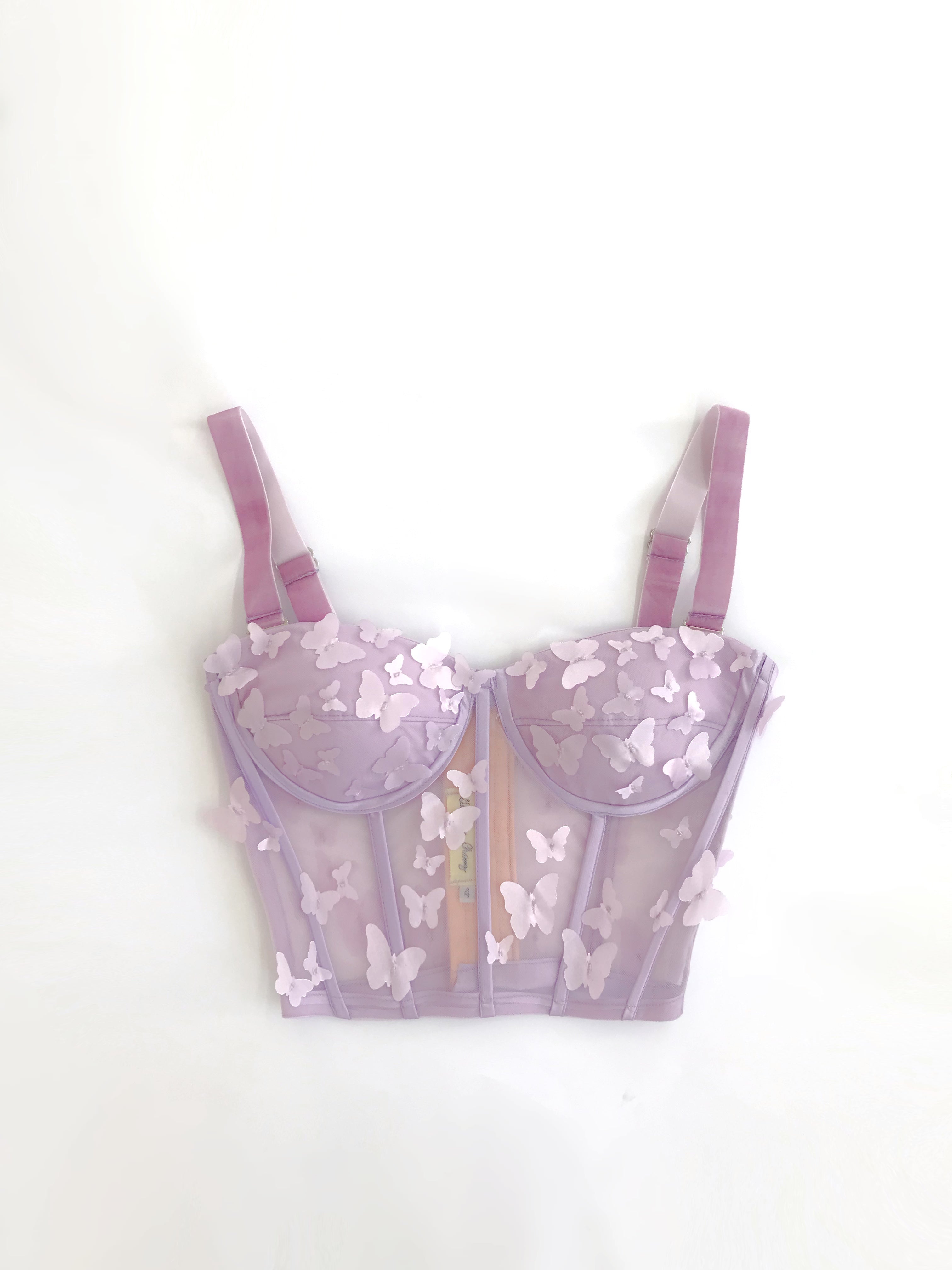 Lilac Butterfly Short Bustier Removable Straps Size 8 Cup A IMMEDIATE SHIPPING/DELIVERY
