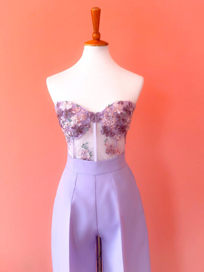 Set Bustier Hortensias y Pantalón Pata Ancha - Georgina Chávez