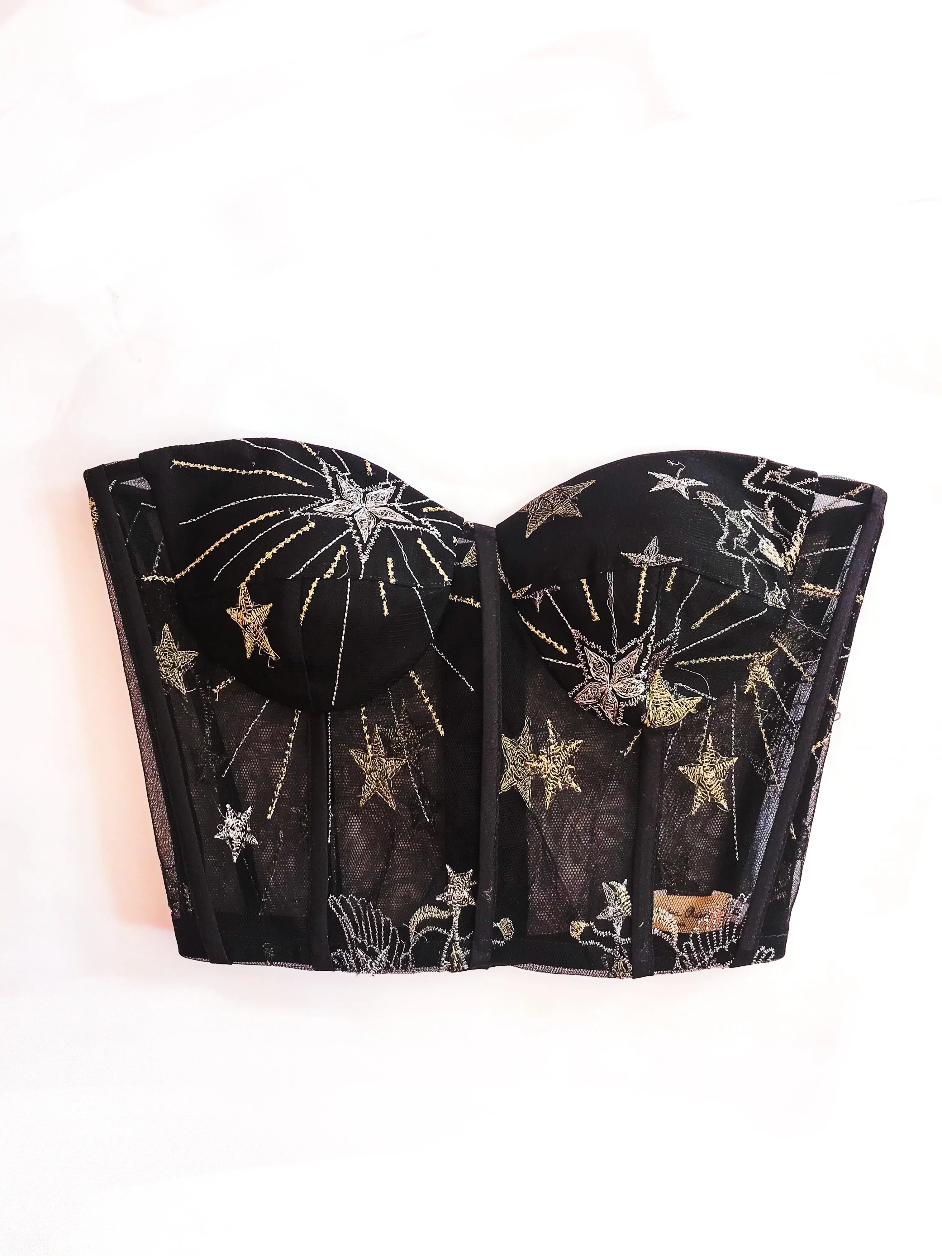 Constellations Black Long Bustier With Removable Straps Made to Measure Cup B IMMEDIATE SHIPPING/DELIVERY