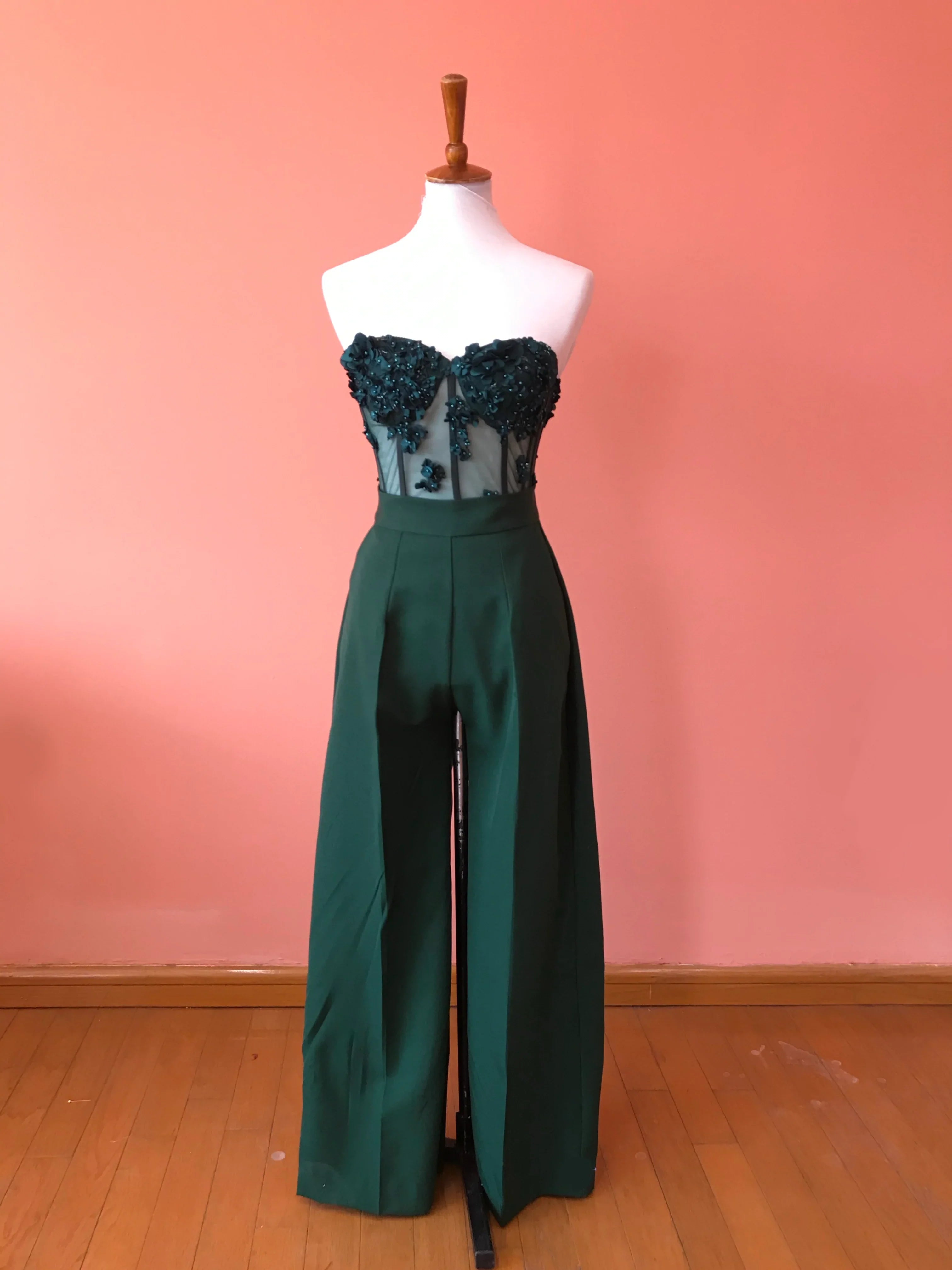 Wide Leg Forest Green Pants Size 4 Length 100 cm IMMEDIATE SHIPPING/DELIVERY